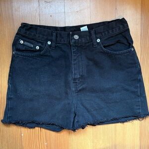 Vintage Calvin Klein Black Denim High-Waist Frayed Hem Women's Shorts